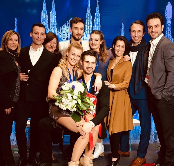 Madi and Zach with Gabby, Guillaume, and the EPMISS team at 2018 Worlds