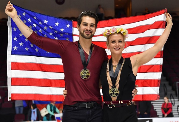 Madi and Zach after winning 2019 Skate America